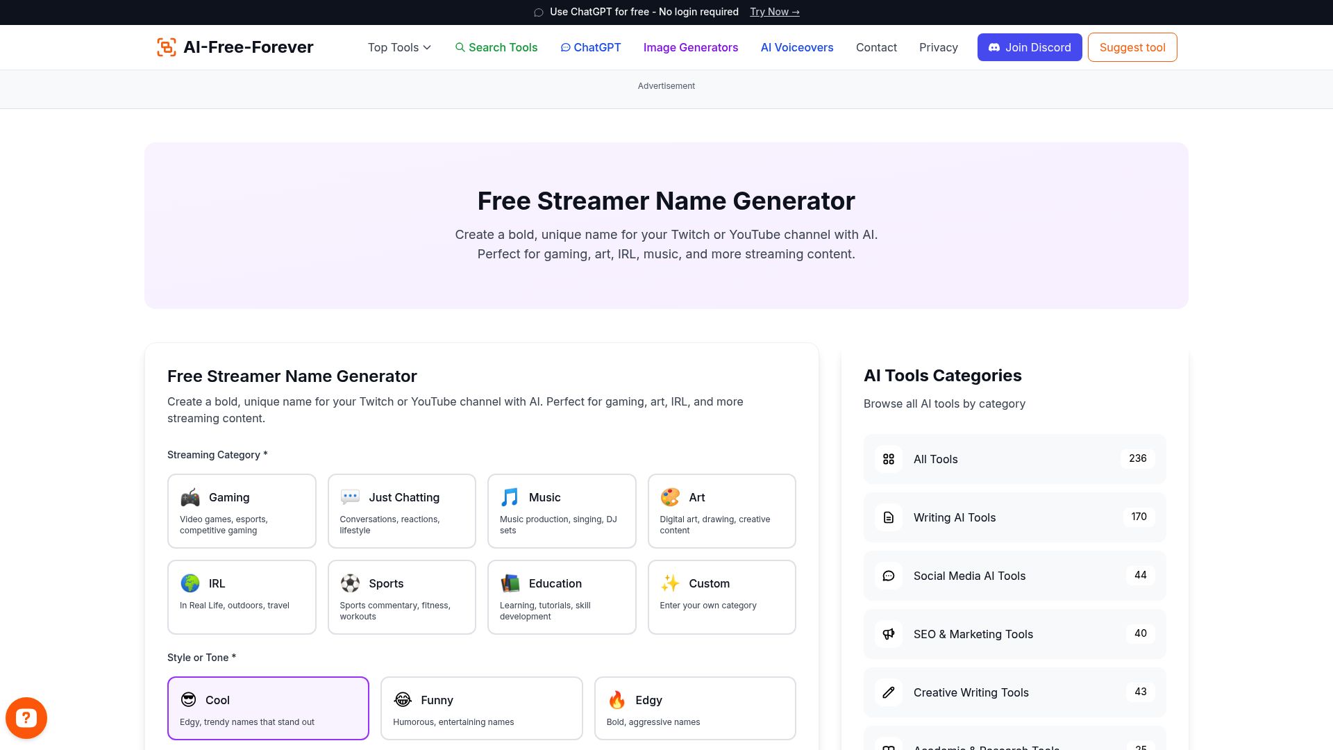 Free Streamer Name Generator - Generate brandable names for content creators and streamers across all platforms