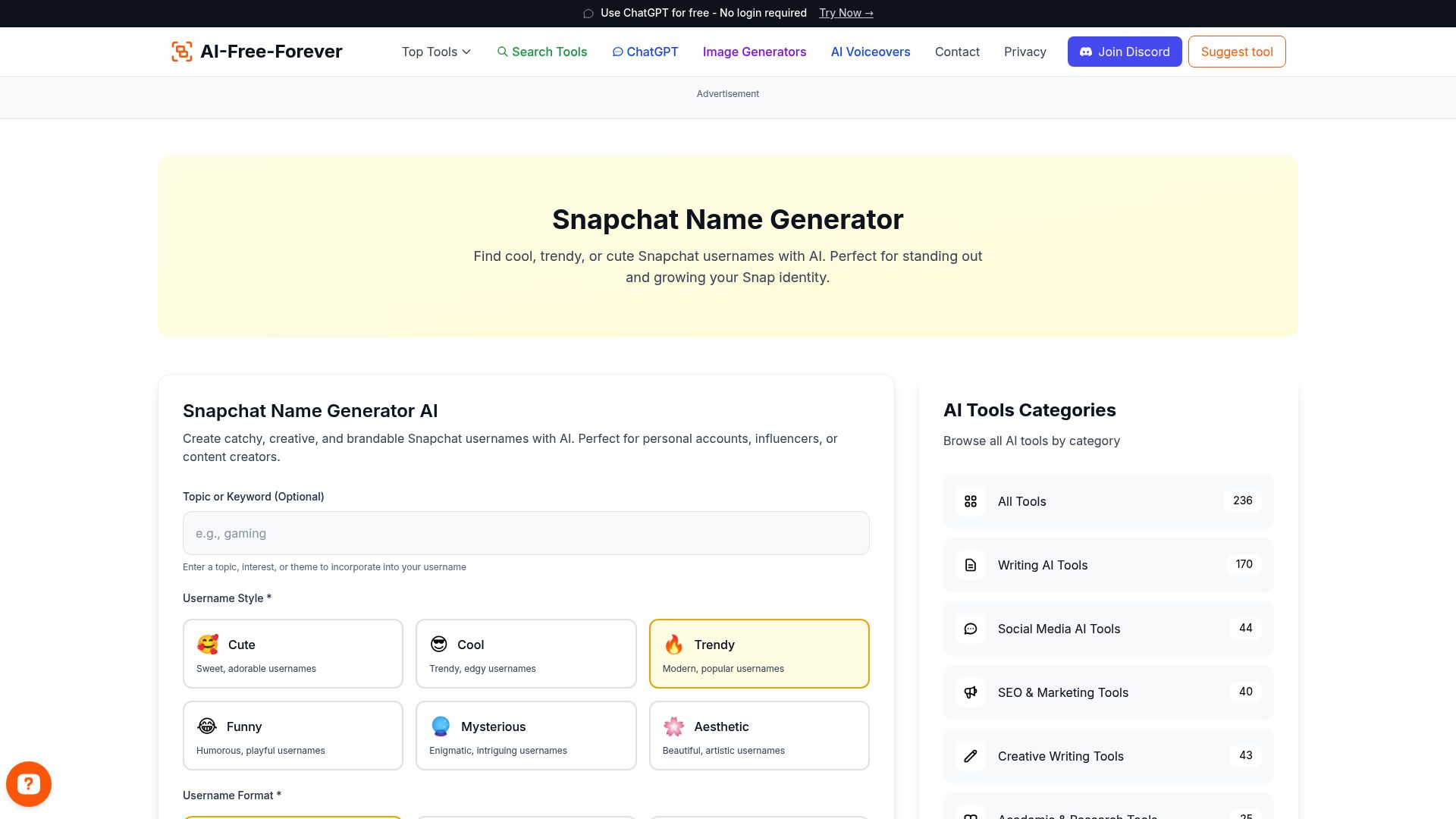 Snapchat Name Generator - Generate creative usernames perfect for Snapchat with fun and memorable options