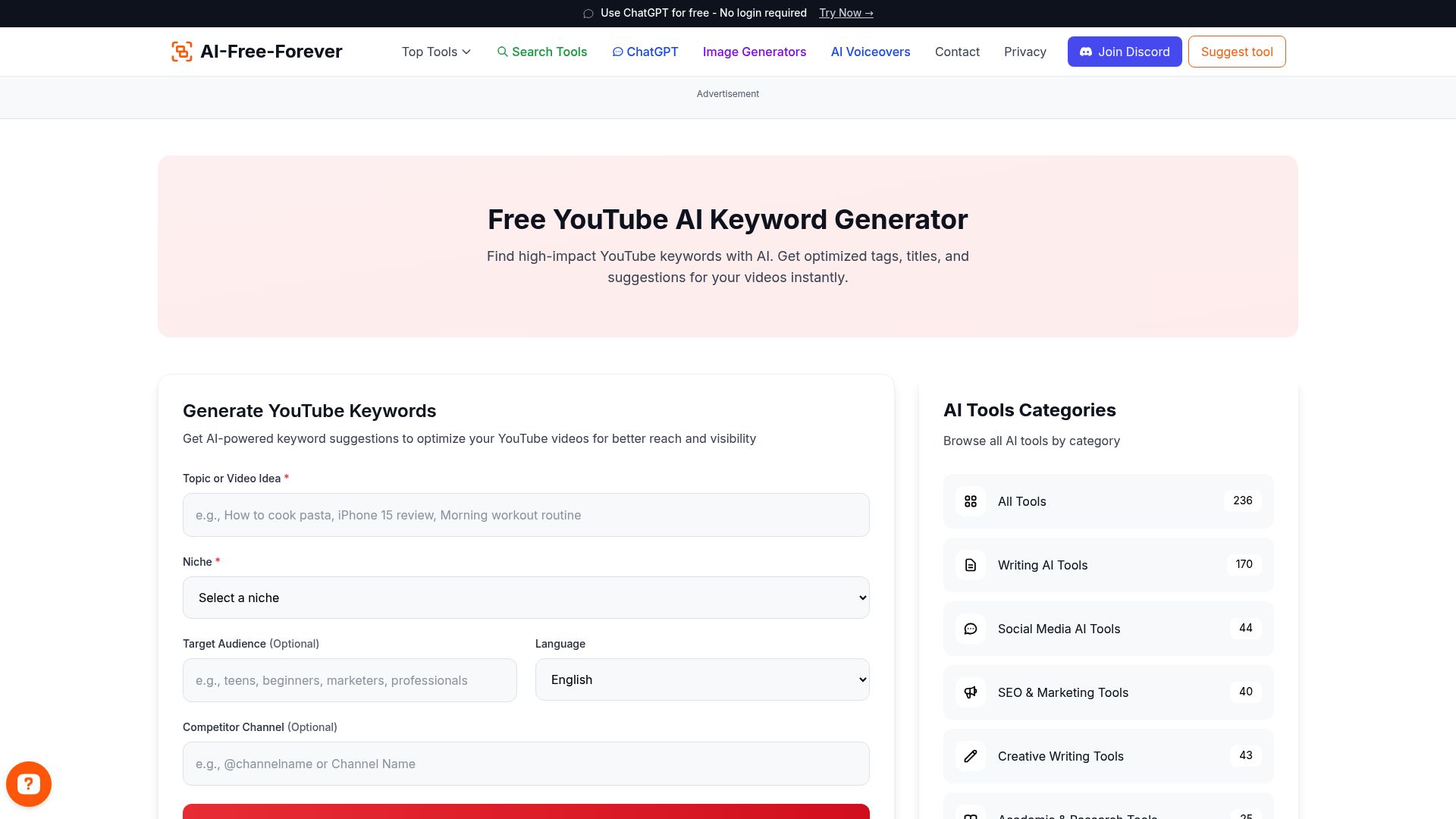 YouTube AI Keyword Generator - Find trending keywords and optimize your videos for better search discoverability
