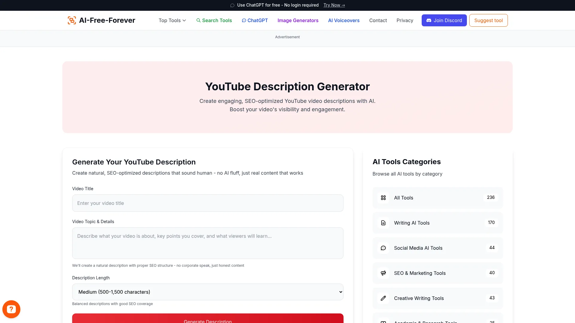 YouTube Description Generator - Craft SEO-optimized descriptions that improve discoverability