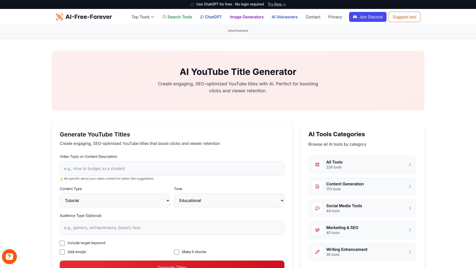 YouTube Title Generator - Create click-worthy video titles that improve CTR and search rankings with keyword optimization